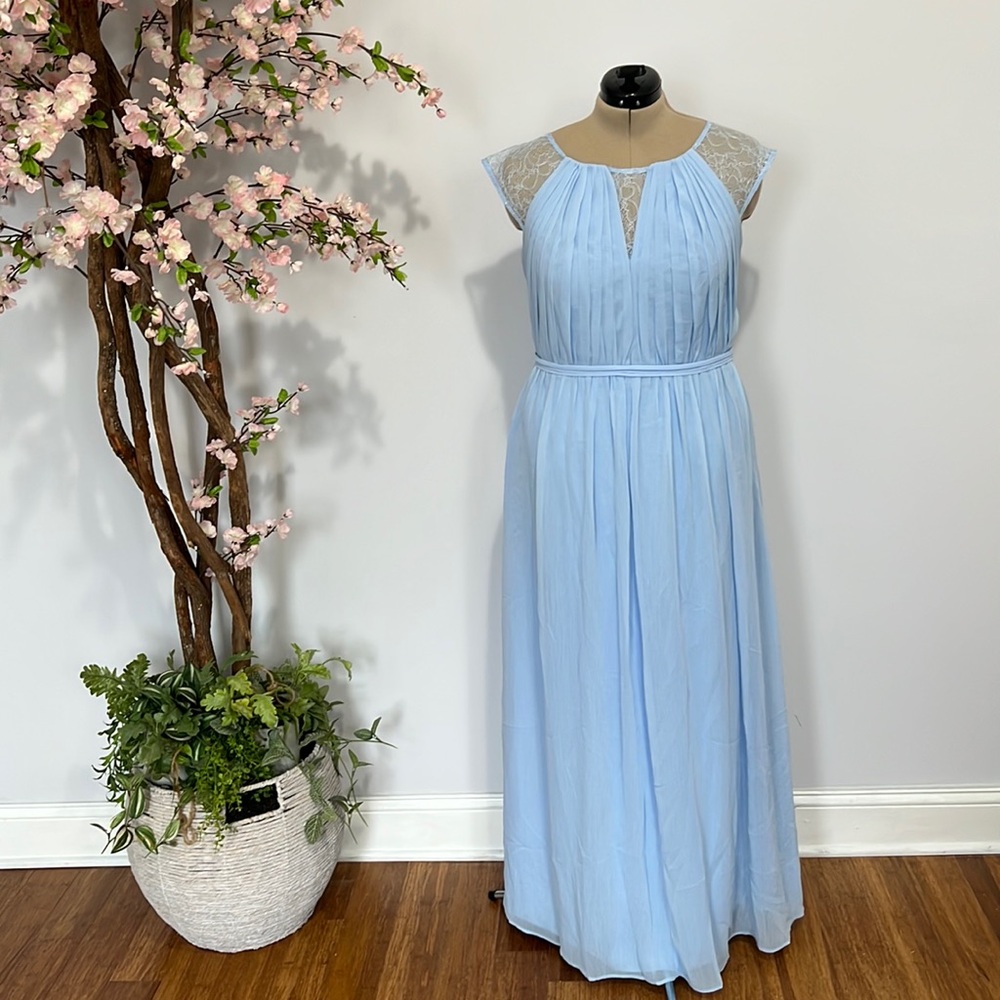Baby blue lace evening gown